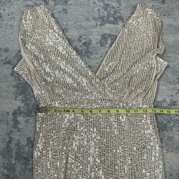 Lapis Sequin Champagne Maxi V Neck Dress with Slit Sparkle - Picture 8 of 15